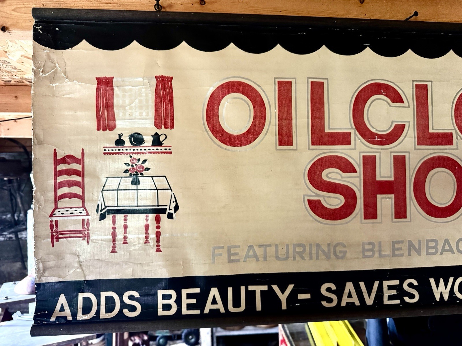 Vintage Store Display Sign Banner Columbus Oil Cloth Kitchen antique