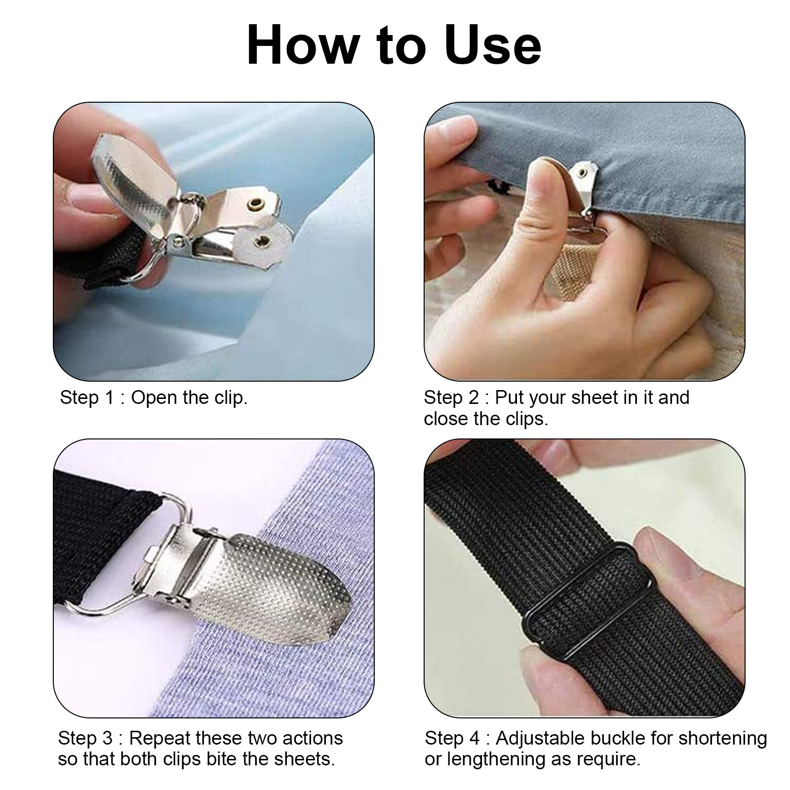 2 PCS Adjustable Bed Fitted Sheet Straps Suspenders Belt Gripper Fastener Clips