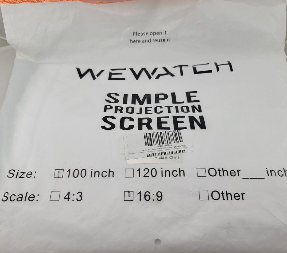 WEWATCH Simple Projection Screen 100 inch 16:9 Foldable Portable