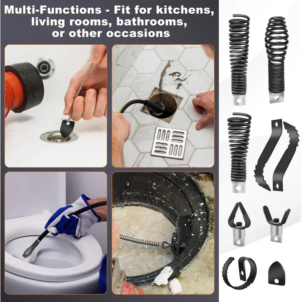 8PCS Professional Drain Snake Drill Bits Multi-Function Cutter Head Attachments