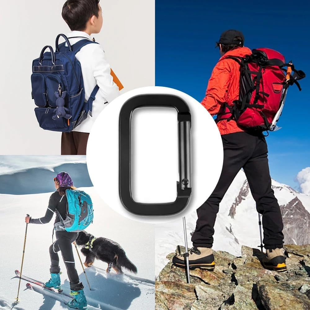 6 Pack Rectangle Carabiner with Black Key Rings Carabiner Clips D Ring Spring Sn