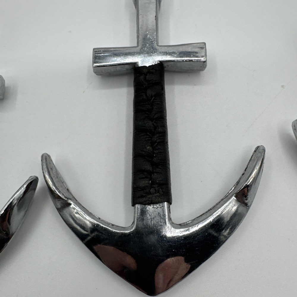 Vintage Nautical Anchor Handle Bar Tools Set Jigger Spoon Olive Fork Chrome