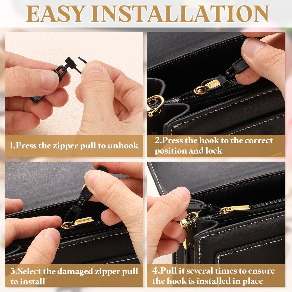 8Pcs Zipper Pull Replacement, Wave Detachable Tiny Zipper Slider, Black