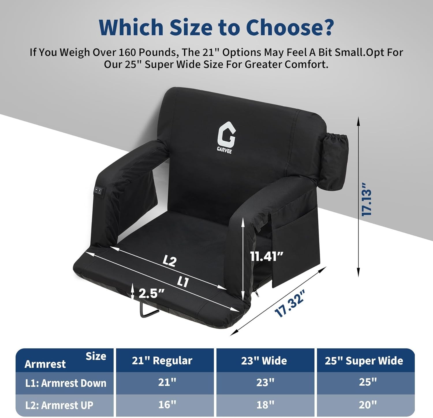 2 Pack Heated Massage Stadium Seats for Bleachers w/Back Support & Wide Cushion