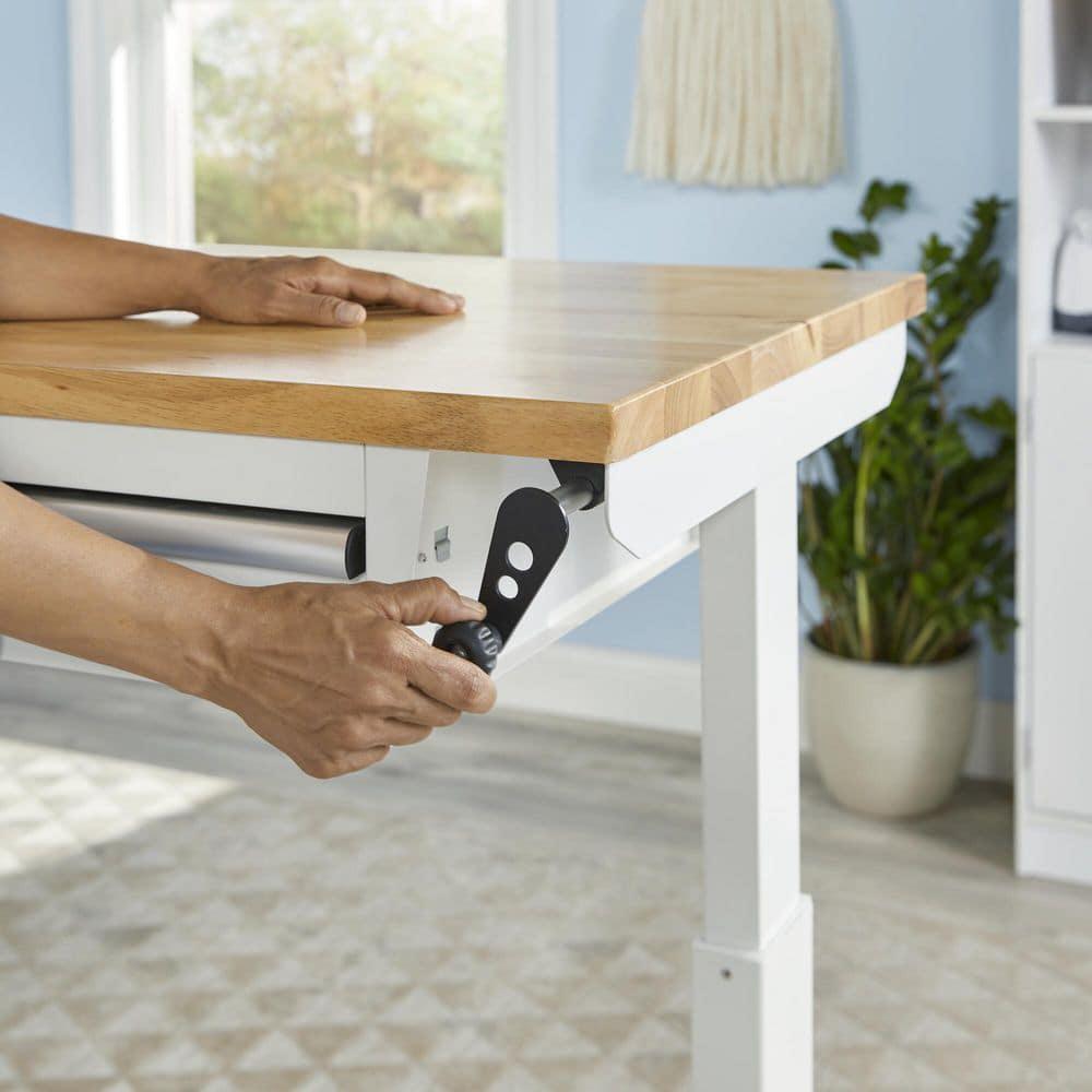 Husky Adjustable Height Workbench Table 52" Solid Wood Top 2-Drawer Steel Frame