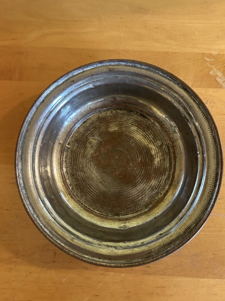 Antique Middle Eastern Copper Silverplate Serving Bowl Nice Patina A