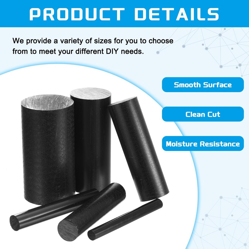 2 PCS ABS Plastic Rod Round Solid Bar 40mm x 100mm Black DIY Model Material