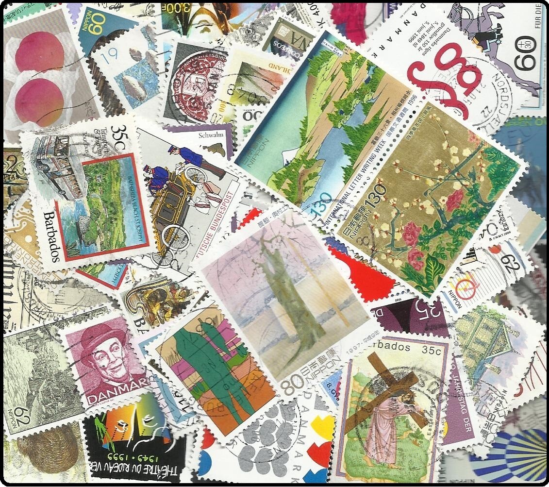 150 Worldwide Stamps Lot Mixture All Different Large Medium and Small Stamps