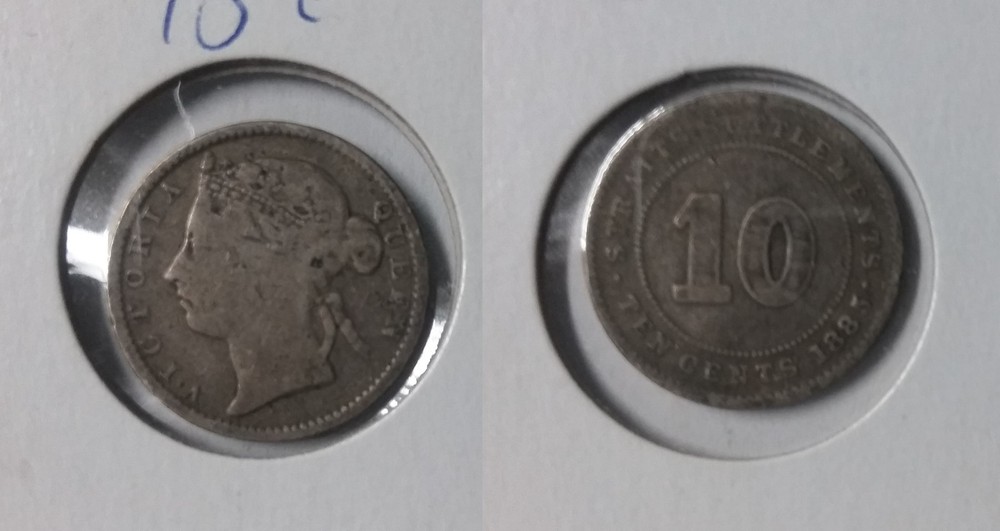 Rare 1885 Straits Settlements Silver 10 Cent