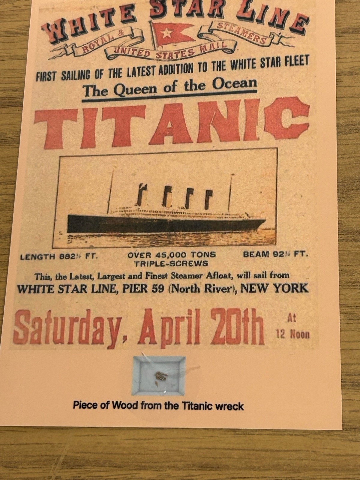Titanic Wood Relic Photo Display Authentic Historical History