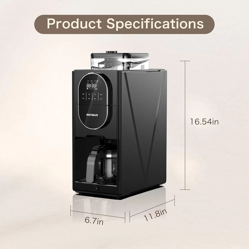 Coffee Maker with Grinder, Programmable Hot and Cold Coffee Maker with 22 oz Gla
