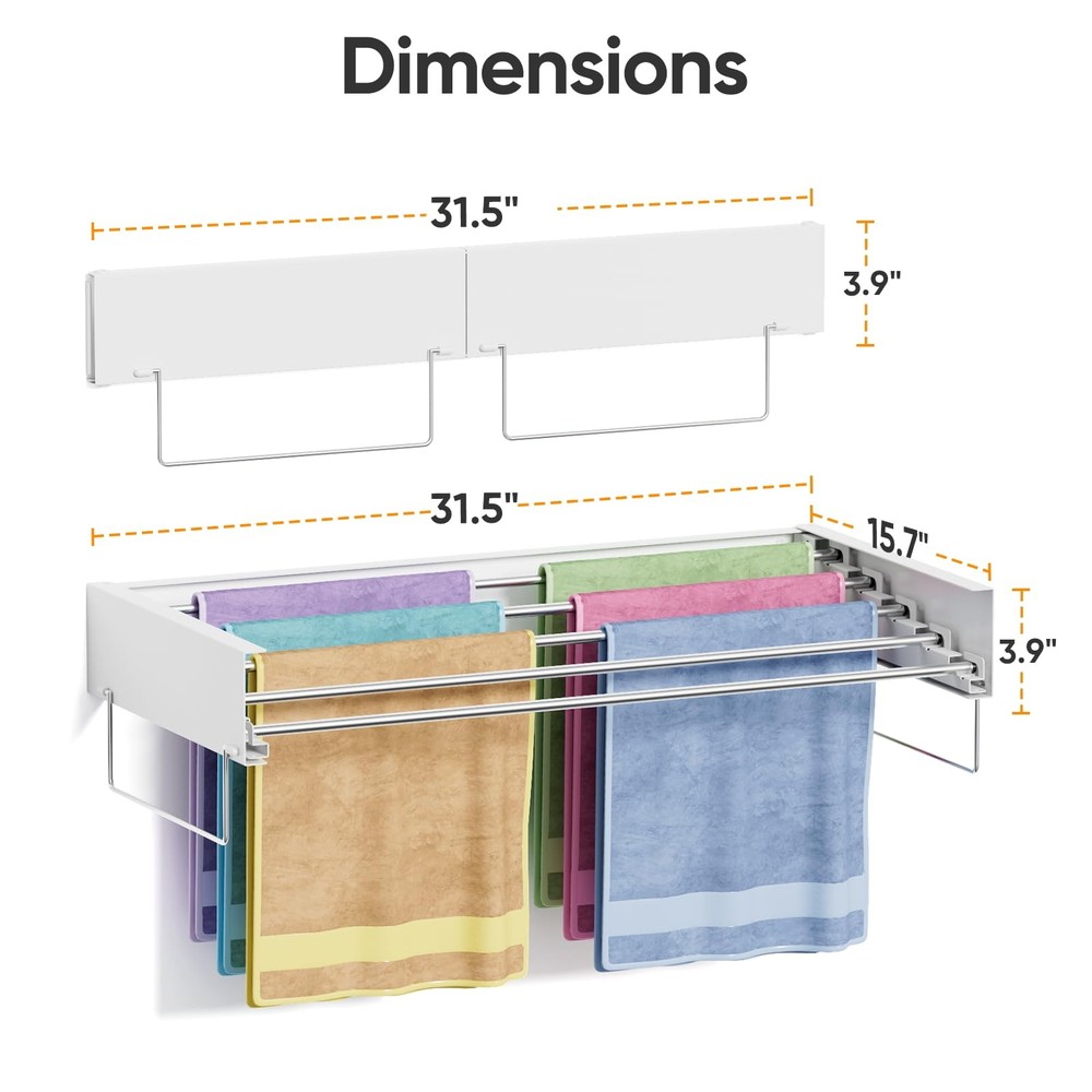 Wall Mounted Drying Rack, Laundry Clothes Drying Rack Foldable, Collapsible H...