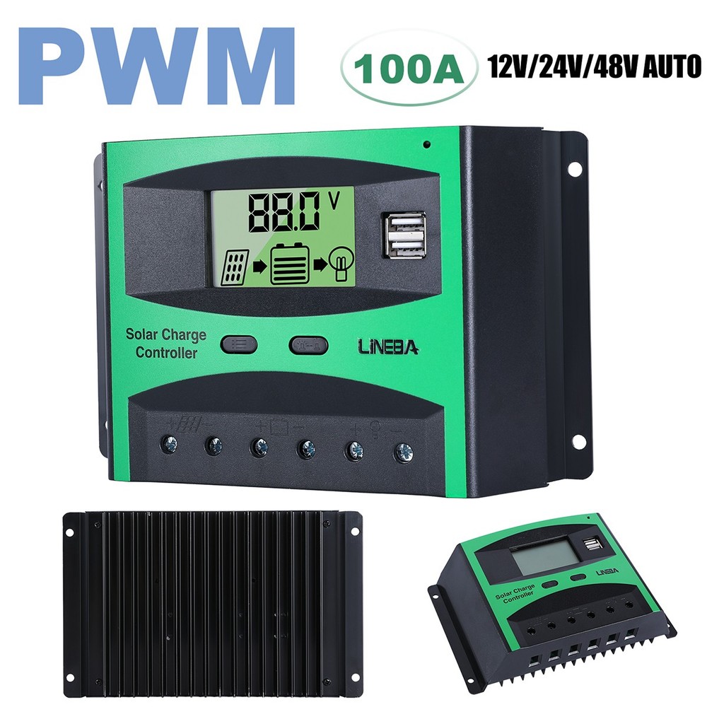 30A-100A Solar Panel Battery Charge Controller 12V/24V/48V Regulator LCD 2 USB