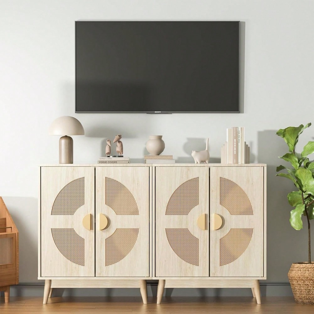 Modern Rattan Buffet Sideboard Storage Console Cabinet