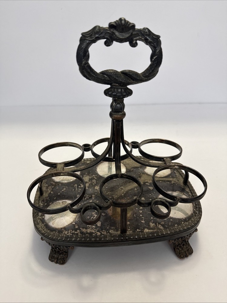 ANTIQUE SILVERPLATE COPPER? SALT & PEPPER OR CONDIMENT HOLDER