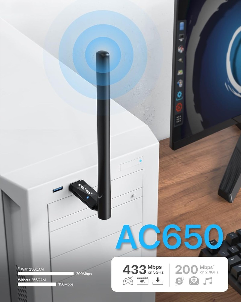 BrosTrend 650Mbps Linux Compatible WiFi Adapter Supports Kali Linux, Black