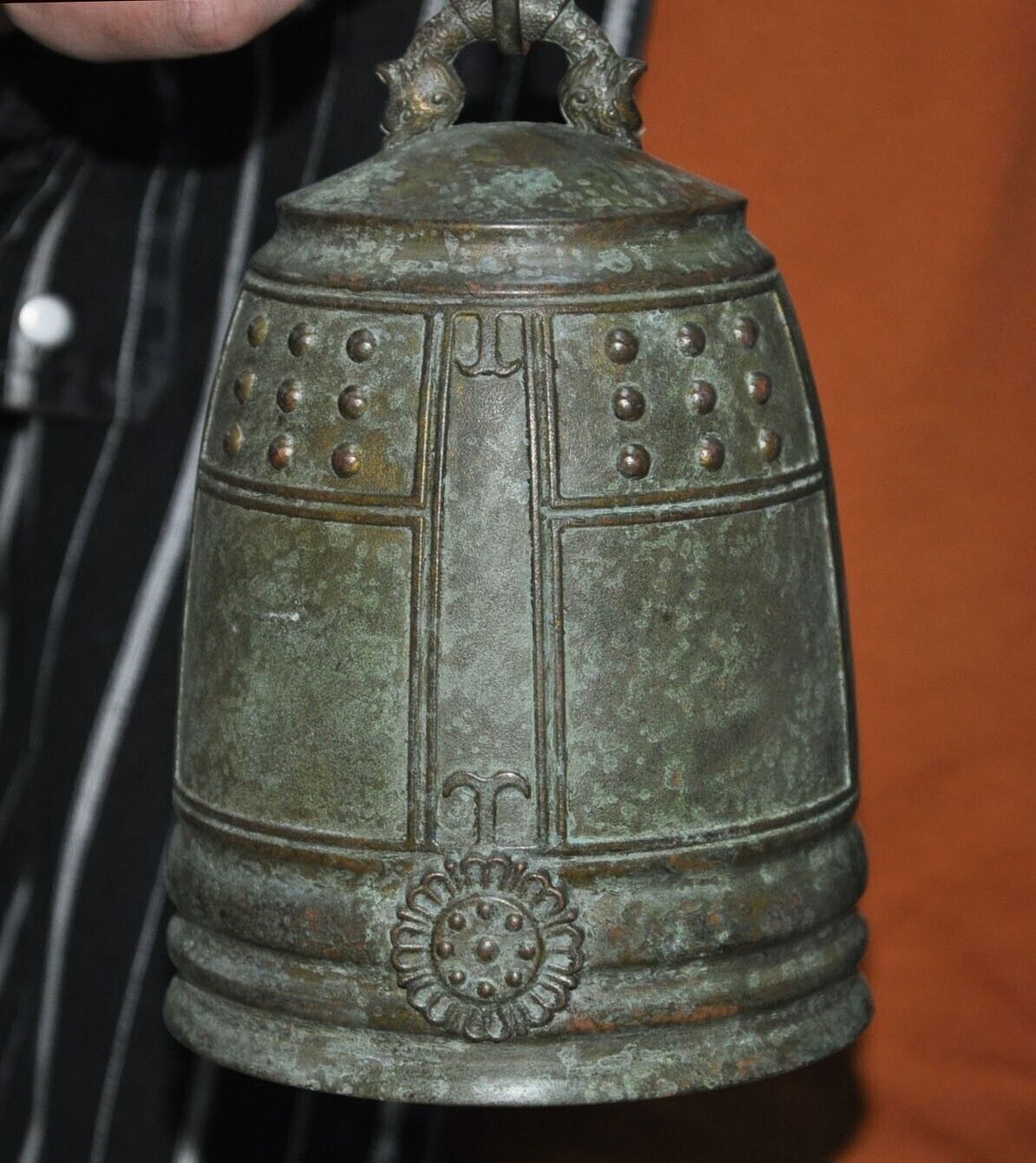 5.5" Chinese Buddhism temple bronze text Kwan-Yin GuanYin exorcism bell bell