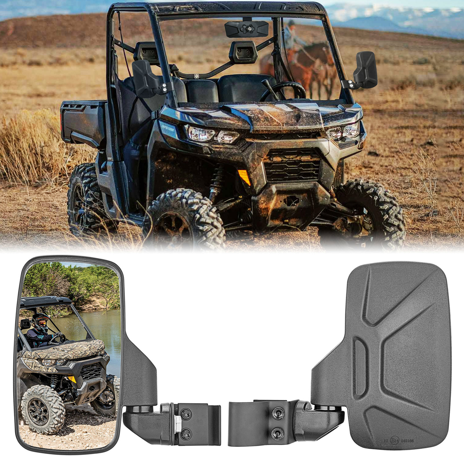 2x Side Folding Rear View Mirrors For Can-Am Defender HD8 HD10 HD5 Max 2016-25