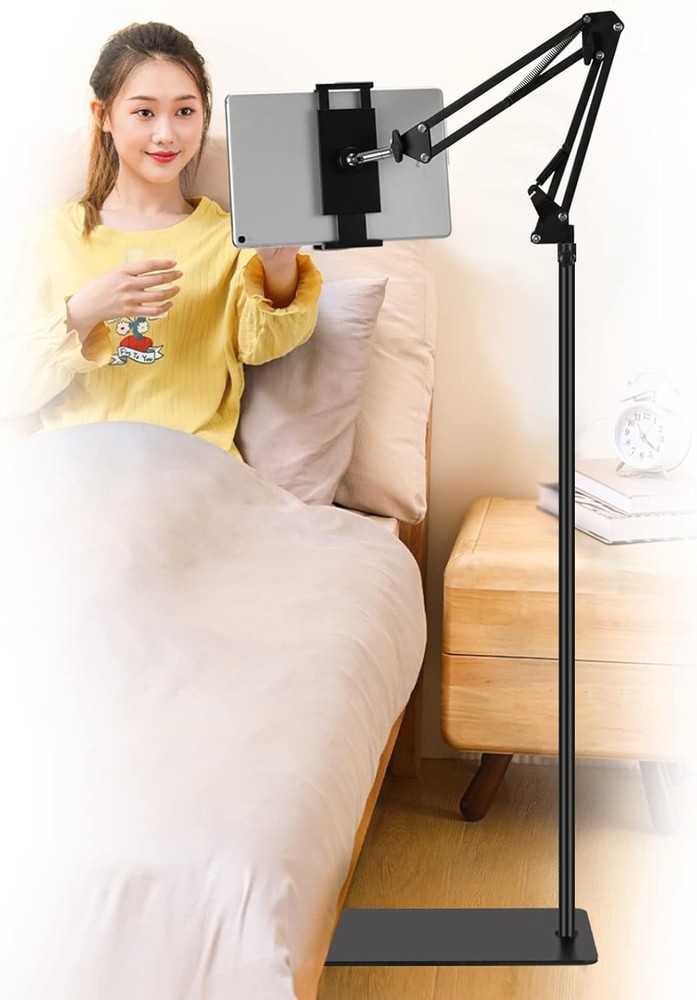 Sleek Black Tablet Floor Stand - Adjustable Height
