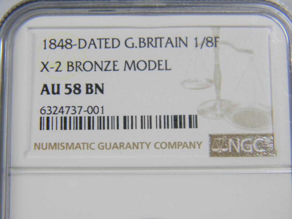 1848 Model Eighth Farthing Token NGC AU 58 BN
