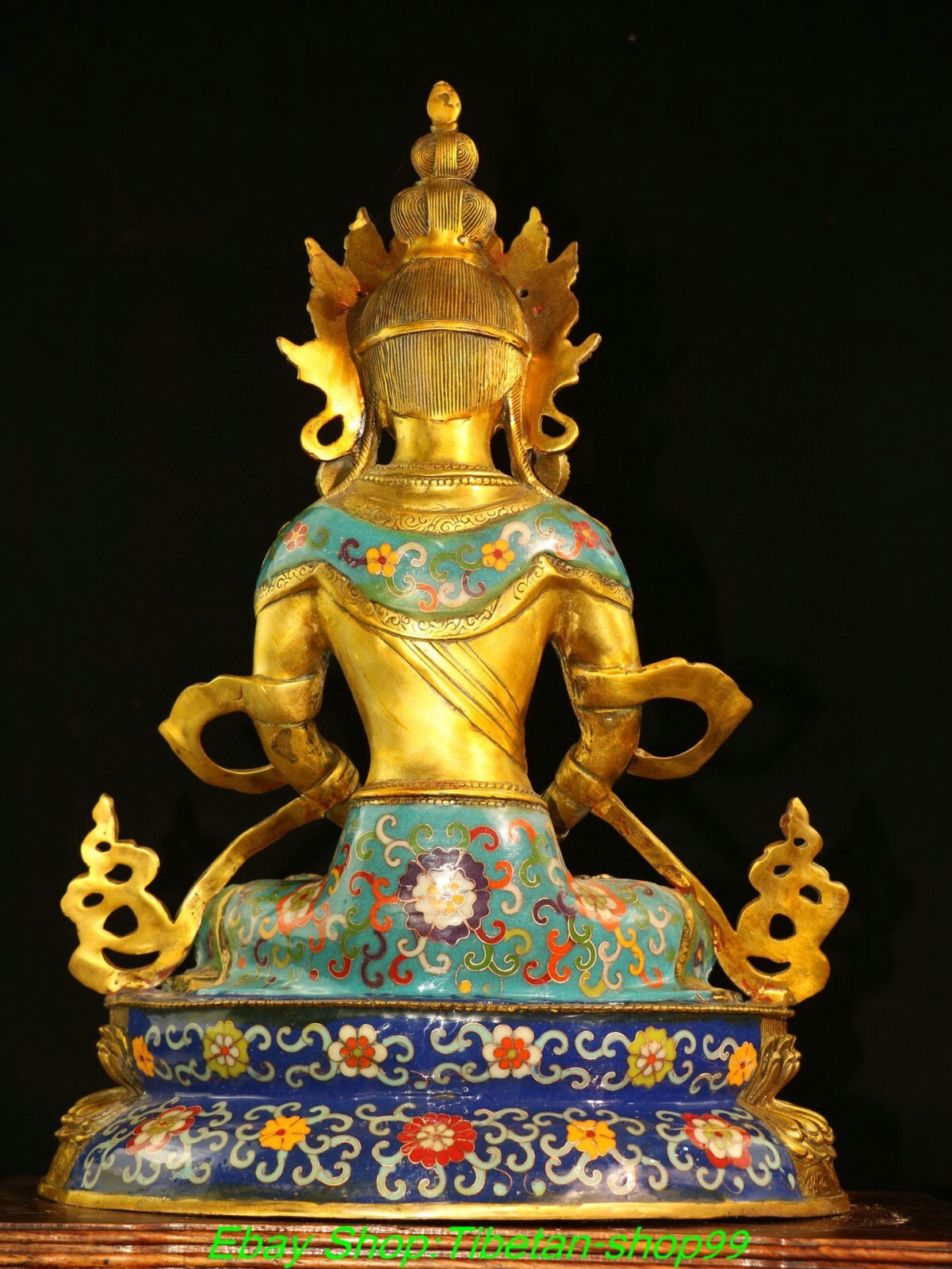 17.7" Old Bronze Cloisonne Enamel Gold Amitayus longevity God Goddess Statue