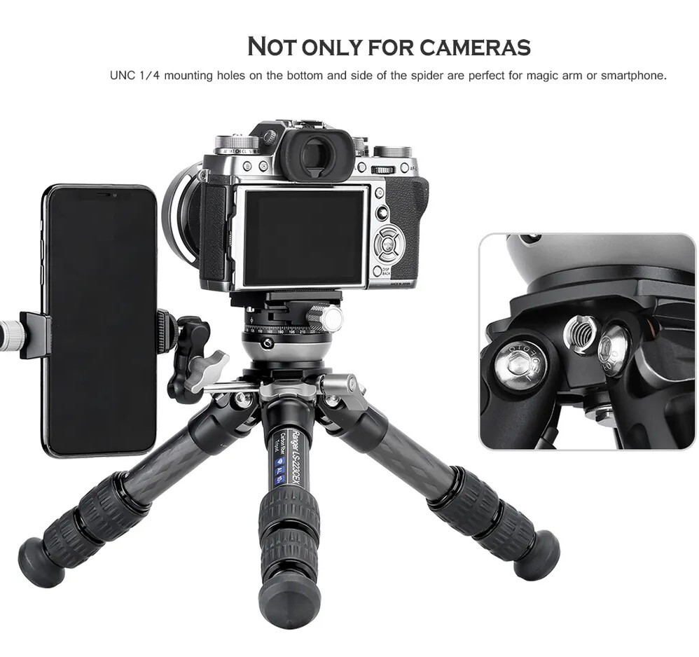 Leofoto LS-223CEX Tripod Carbon Fiber for Camera w/ Half Ball Leveling Base CF