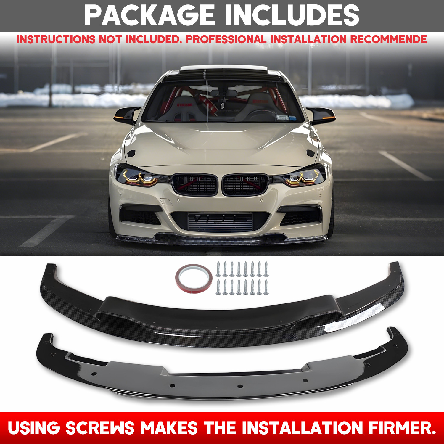 For BMW F30 3 Series M Sport 2012-2018 V2 Carbon Fiber Front Bumper Lip Splitter