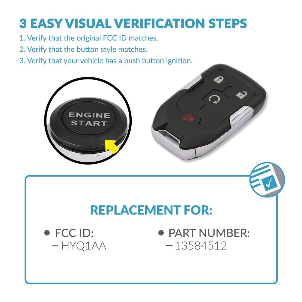 Keyless2Go Replacement for 4 Button Proximity Smart Key GMC HYQ1AA 1 Pack