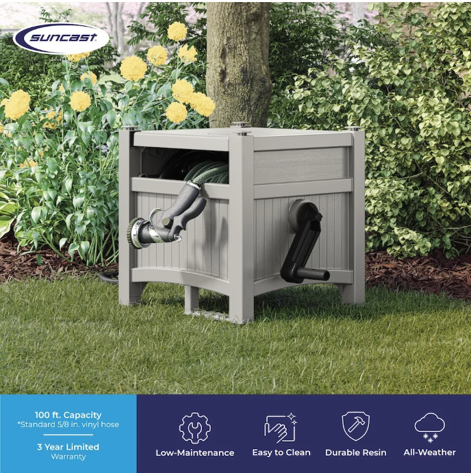 100 ft. Hose Hideaway Hose Reel, FreeStanding, Easy Operatio,Gray