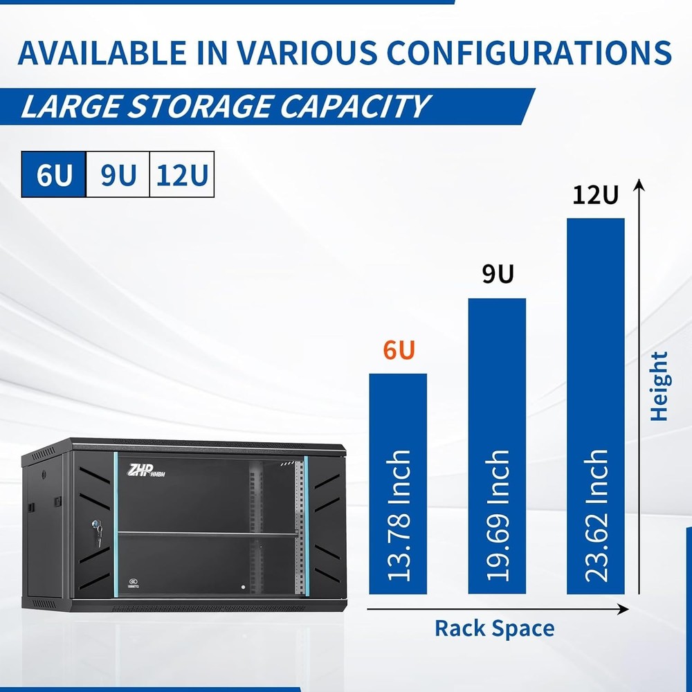 Server 6uRack Cabinet, Wall Mount Network Rack Enclosure Includes Locking Glass