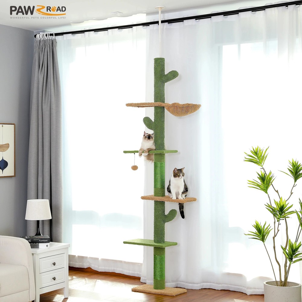 5-Tier Floor to Ceiling Cat Tree with Scratching Posts Hammock for Indoor Cats