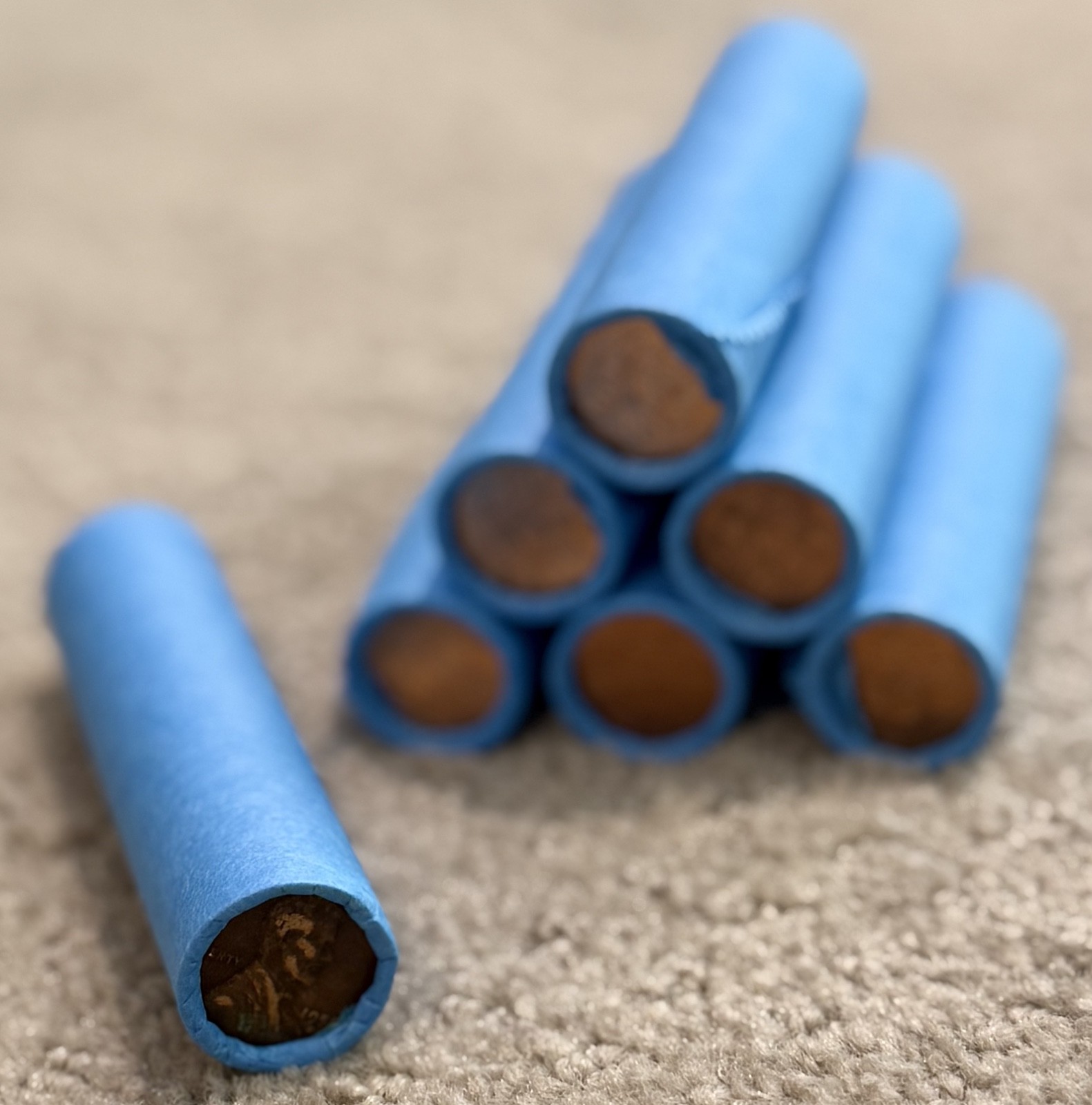 Blue wheat penny BU on end of unsearched circulated cents mixed dates mint marks