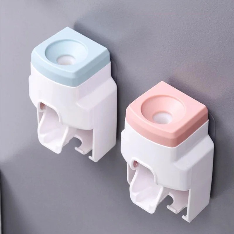 Automatic Toothpaste Dispenser Set Wall-Mounted Extruder Plastic No-Punch Lazy M
