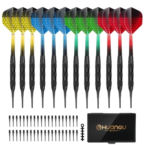 12 Pack Soft Tip Darts Set - 17g Plastic Tip Darts with 40 Extra Tips & Case