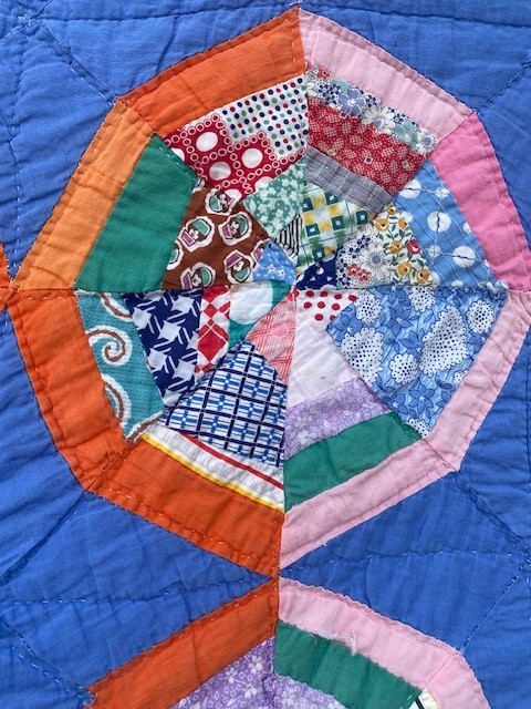 String Scrappy Spiderweb Pattern Quilt Vintage Antique Patchwork Hand Sewn