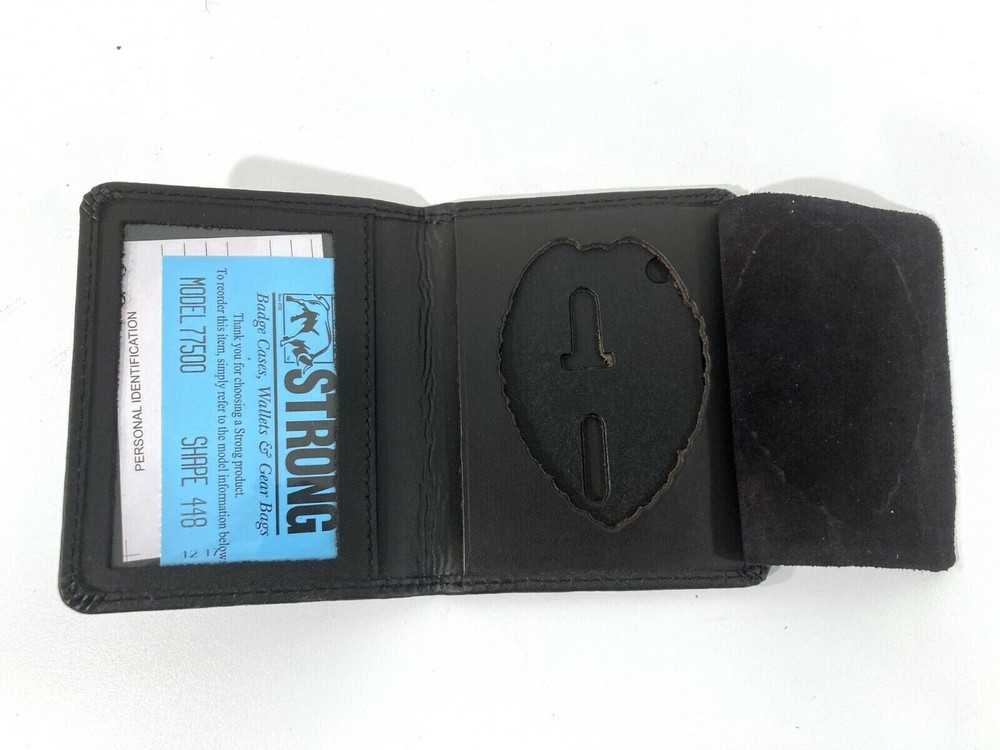 STRONG LEATHER SIDE OPEN BOOK STYLE BADGE ID CASE 77500-448 SHIELD WITH EAGLE