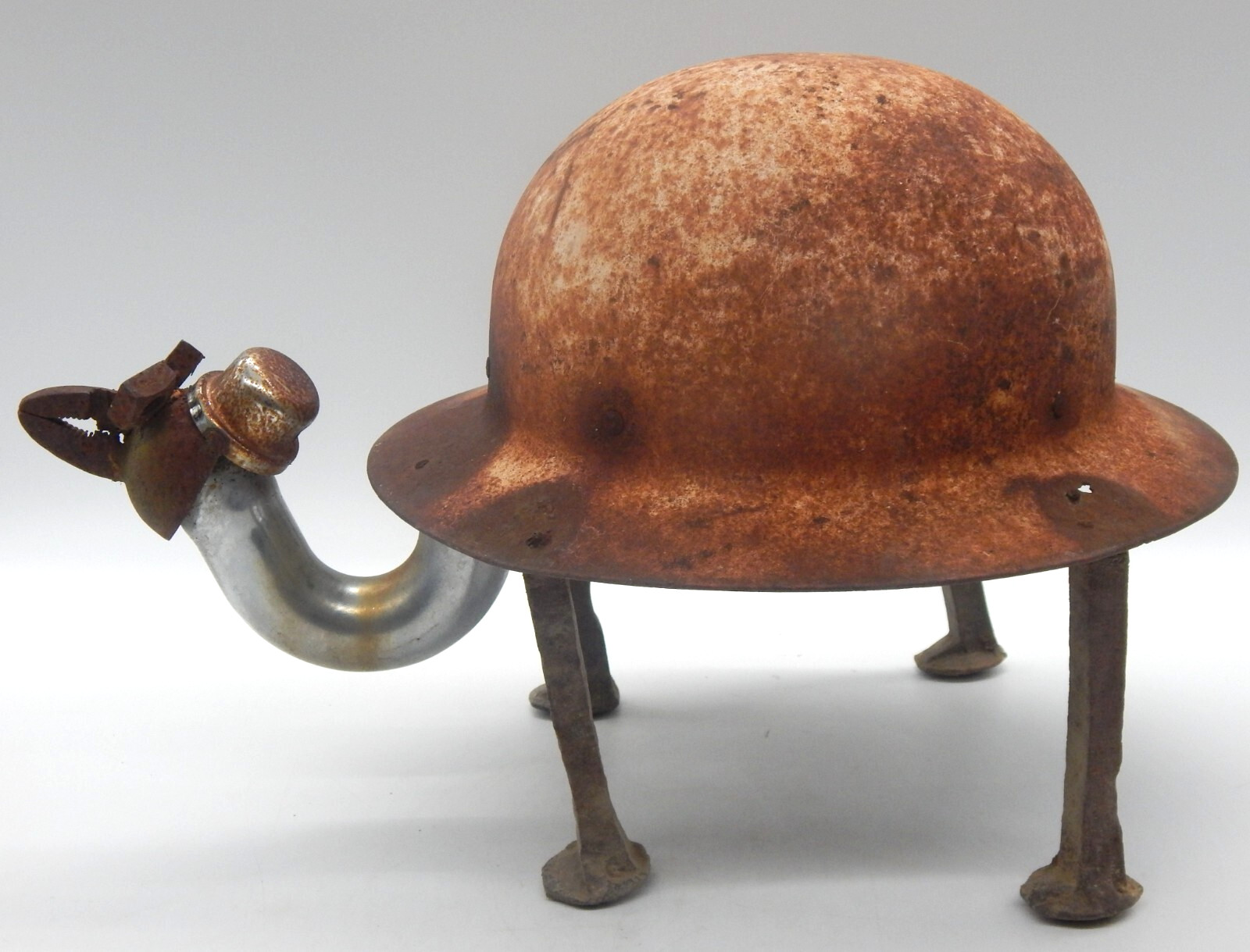 Antique Cast Iron Rusted Turtle Helmet Artisan Outdoor Garden Yard Art USA- RARE