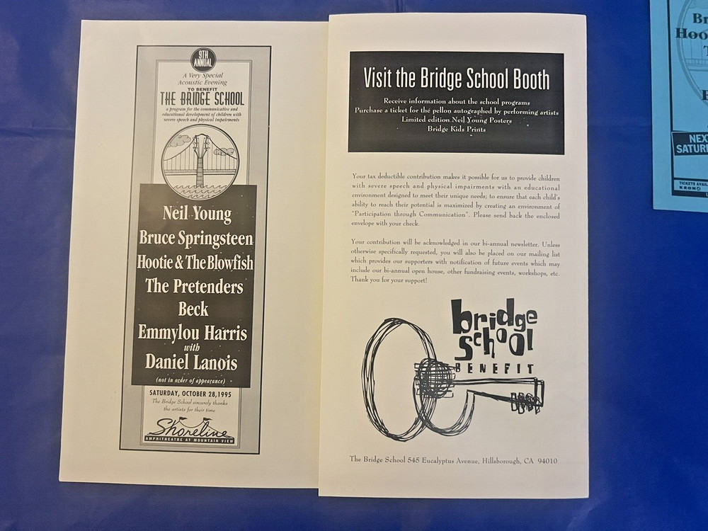 9th Bridge School Benefit - Handbill Progam Neil Young Springsteen 1995