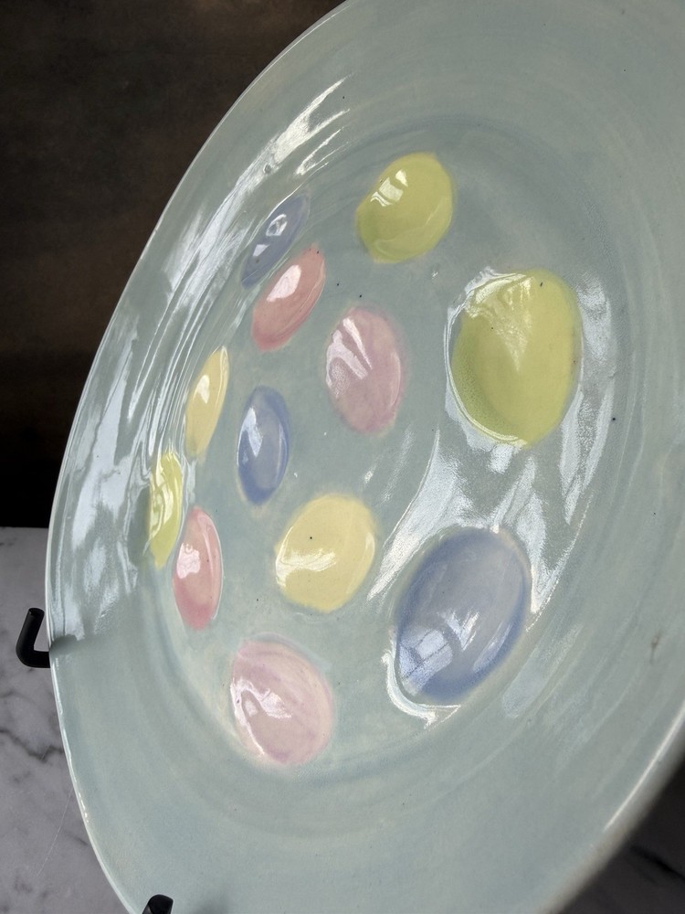 9.5” Deviled Egg Serving Dish, Handmade Pottery, Pastel Colors, Spring, Easter