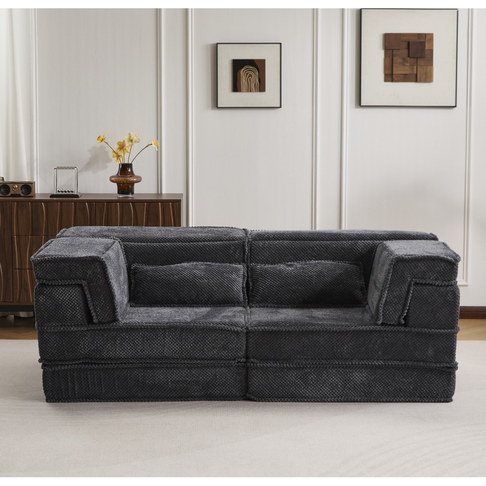 Modular Sectional Sofa w/ Memory Foam, Convertible Loveseat, Dark Grey