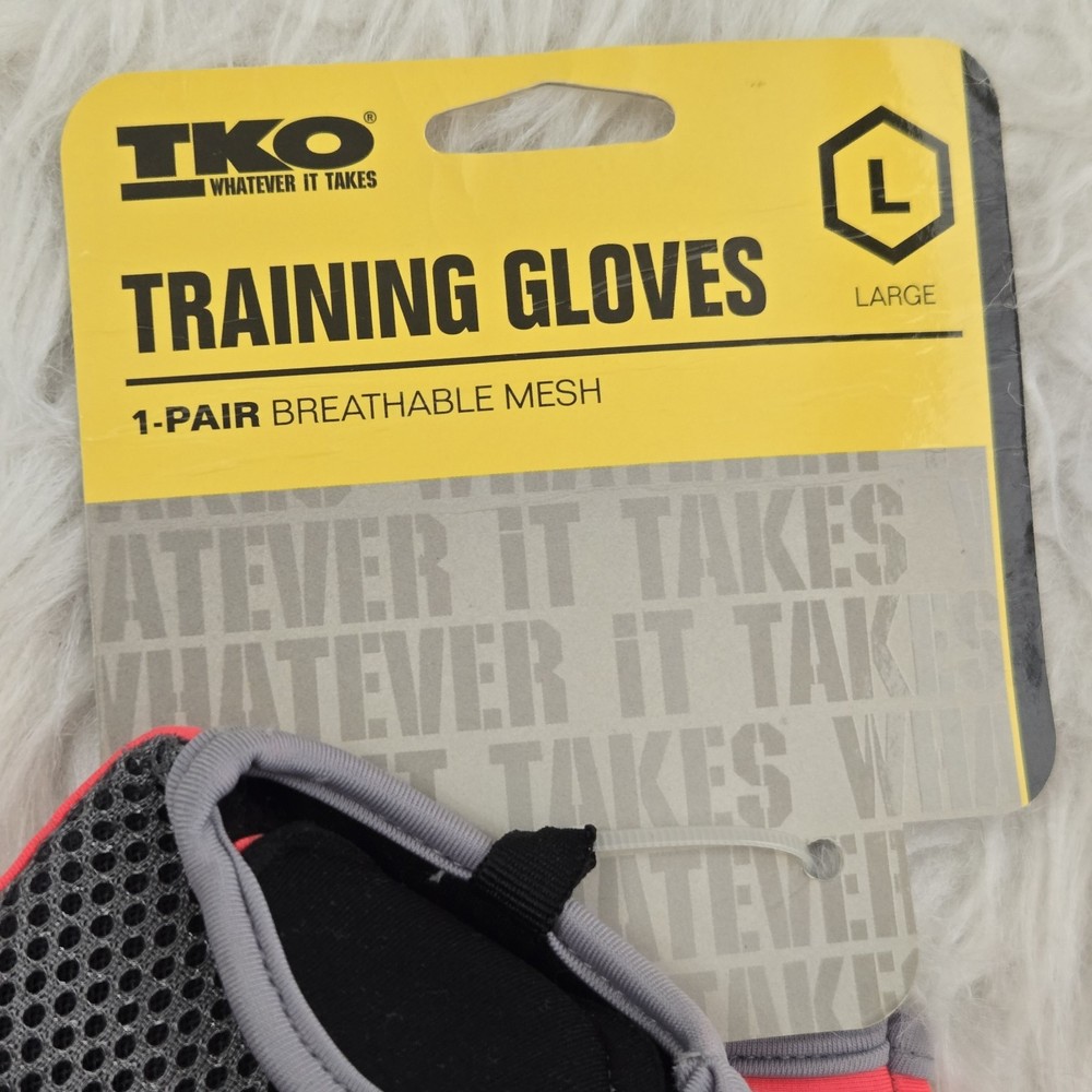 TKO Breathable Mesh Training Gloves Large Grey & Pink Adjustable Closure
