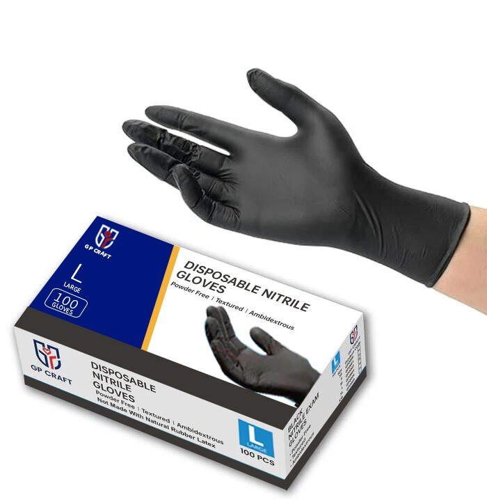 GP CrGP Craft Black Nitrile Gloves Disposable Latex-Free (100/count) 5 Mil Thick