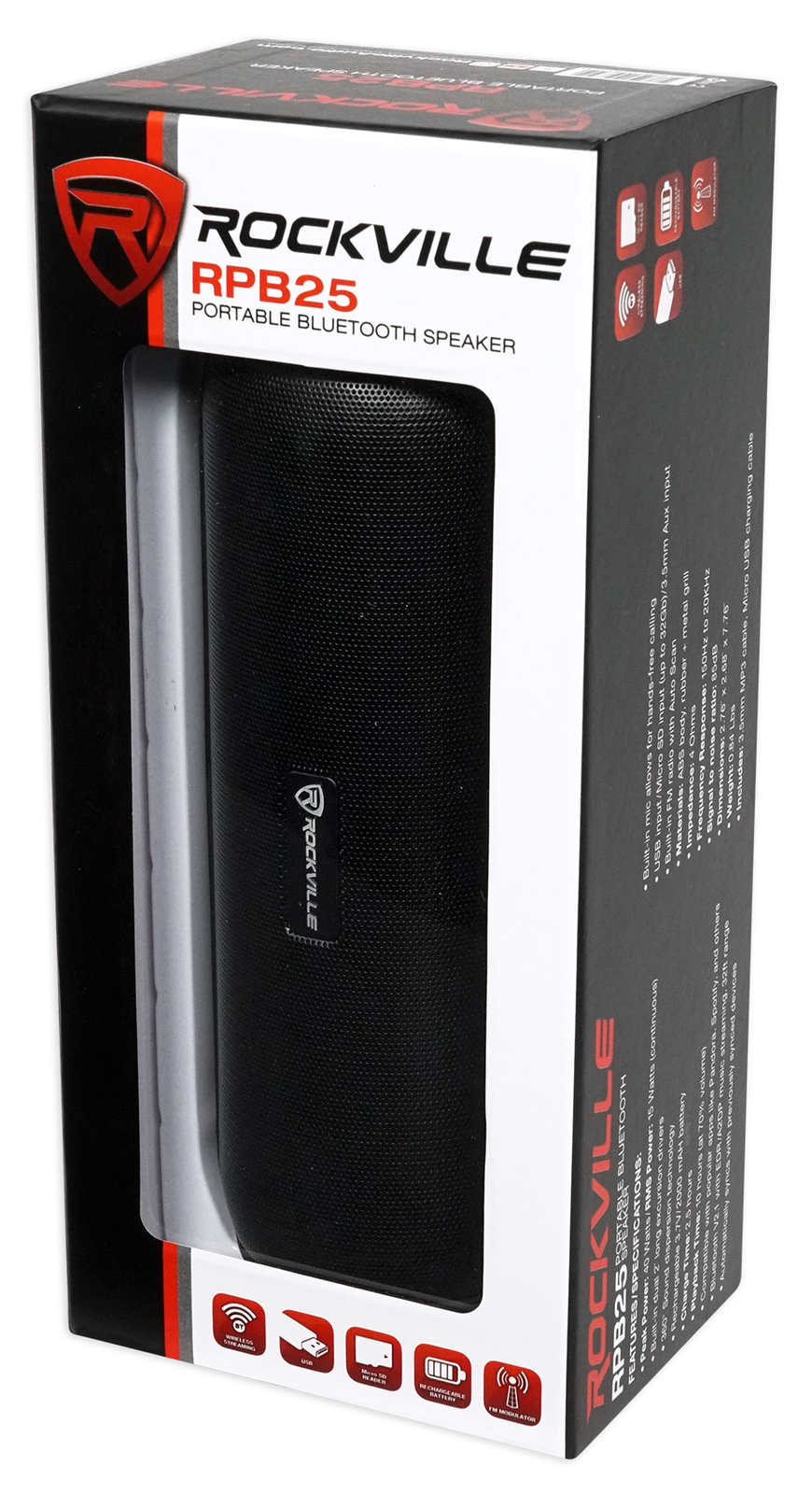 Rockville RPB25 40w Portable/Outdoor Bluetooth Speaker w/USB+Aux+Wireless Link