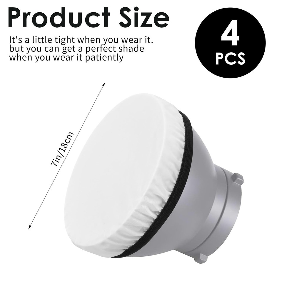 Mabor 2Pcs Light Diffuser, 7"/18cm Round Light Softbox Cover – White Nylon & ...
