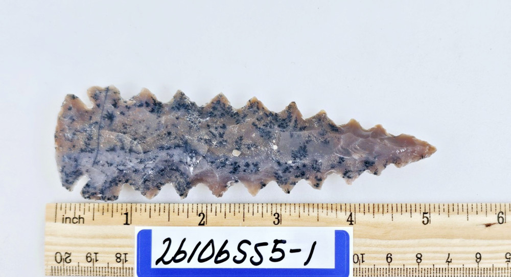 5" Serrated Spearhead - Lance Head - Drill Point - Knife - Hand Knapped Agate