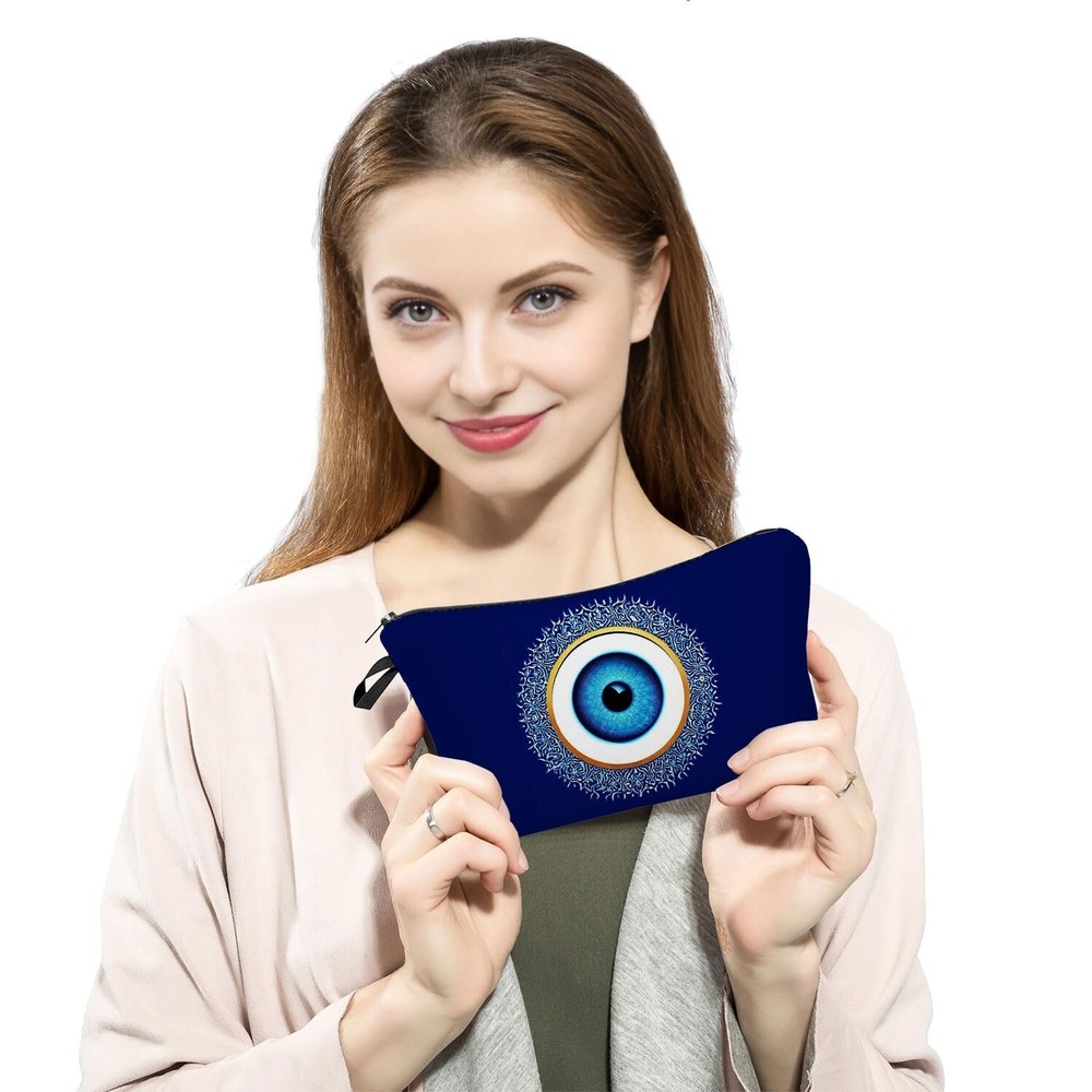 Blue Eye Pattern Present Evil Eye Makeup Bag Cute Small Organizer Bag with Zi...