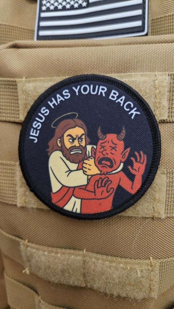 Jesus has your back meme funny patch 3" circle hook & loop Christian