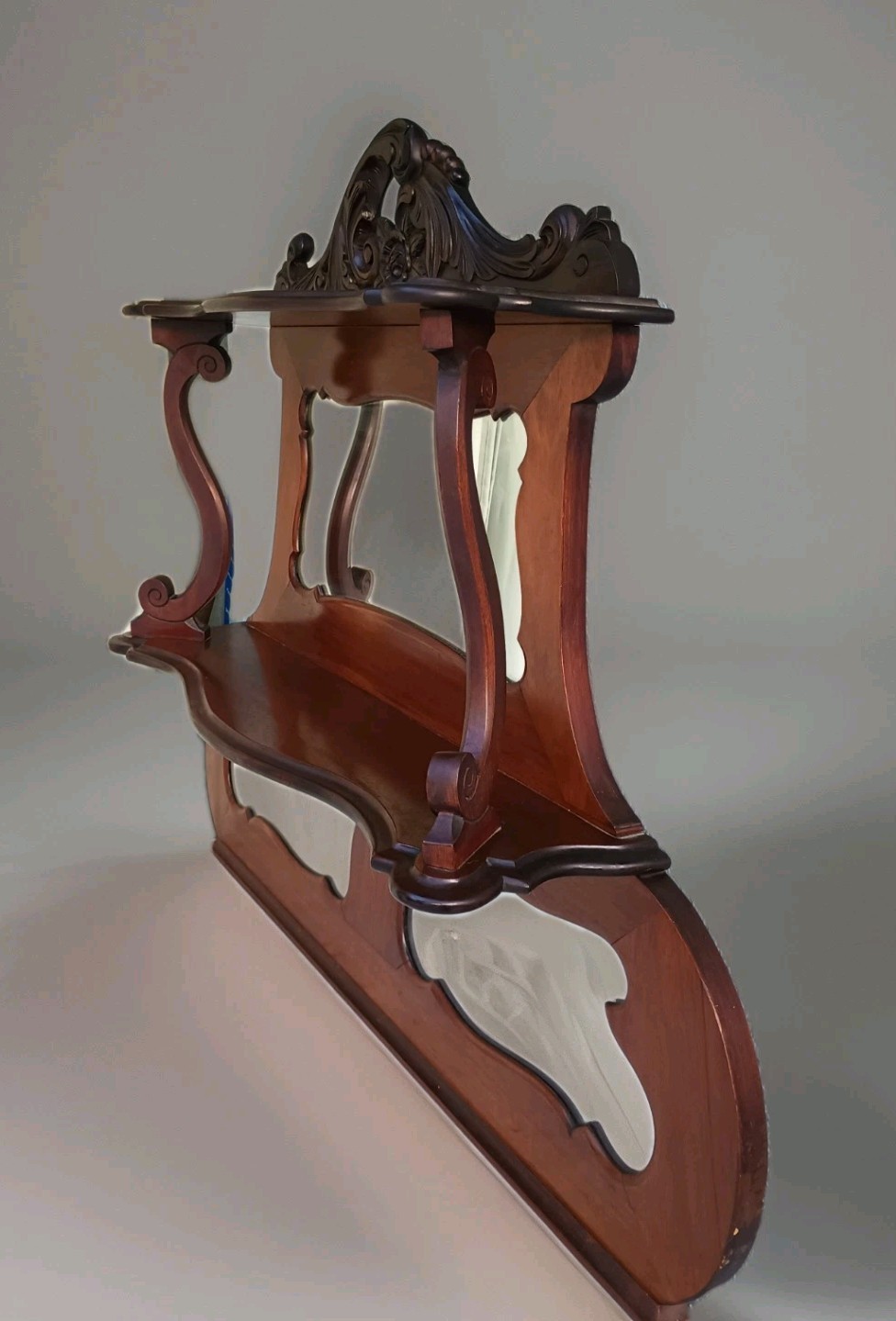 Antique Serpentine Mahogany Dresser Marble Top & Mirror Shelf Entryway Table