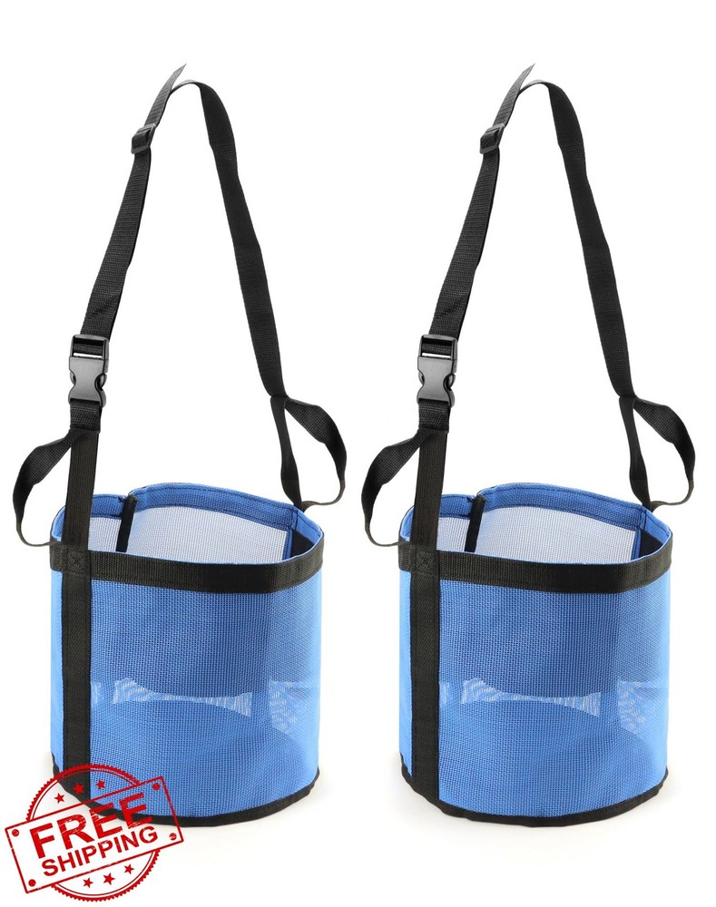 QWORK Horse Feed Bag Blue Mesh Grain Feeder Muzzle