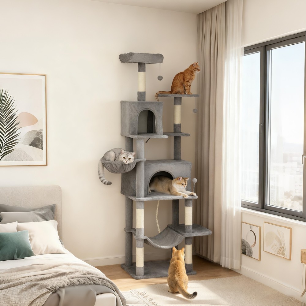 Multi-Level Cat Tree with 2 Condos, 80" Tall Cat Tower for Indoor